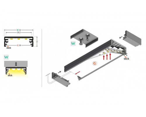 профиль LED WIDE24 G/W 4050 чёрный анодированный в упаковке