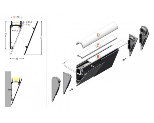 profil LED WALLE12 BCD 4050 alu.sur.
