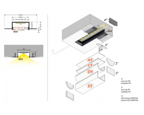 profil LED VARIO30-04 ACDE-9 1000 anod.