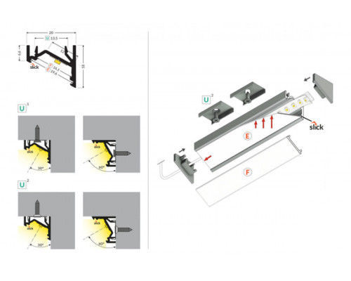 профиль LED CORNER12.v2 EF/U 4050 анодированный