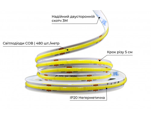 Banda LED PROLUM™ 24V; BUFNIŢĂ; 480 LED; IP20; Seria „PRO”, alb (5500-6000K)