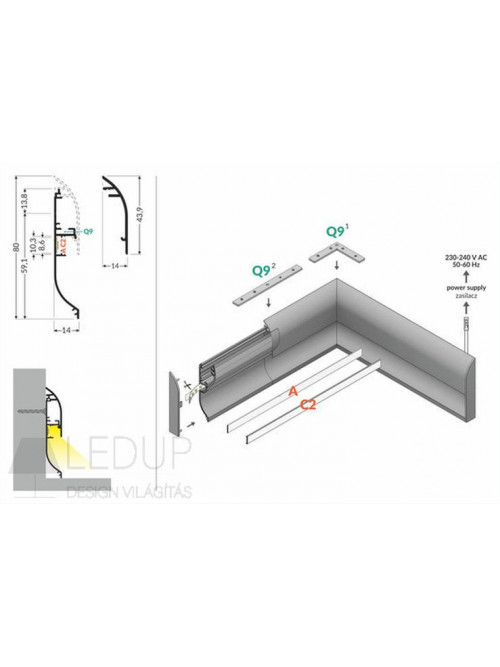 Profil aluminiu plintă Skirt10, Aluminiu anodizat, lungime 2m