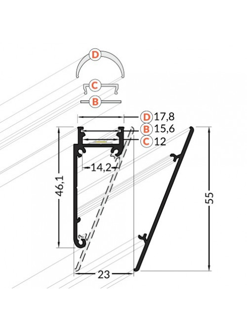 Profil LED aparent WALLE 12, alb, lungime 2m