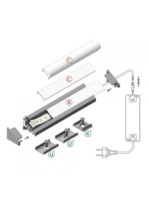 Profil LED de colț CORNER 10, aluminiu neanodizat, lungime 2m