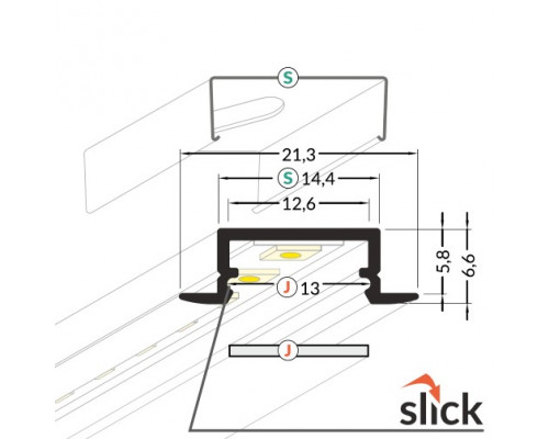 Profil LED încastrat BEGTIN 12, aluminiu anodizat, lungime 2m
