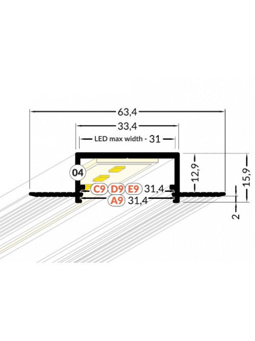 Profil LED încastrat VARIO 30-04, alb, lungime 2m