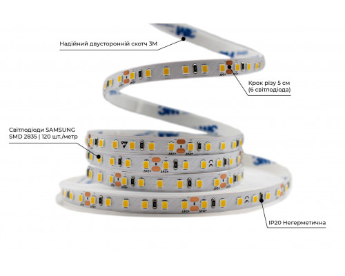 Светодиодная LED лента PROLUM™ 24V; 2835\120; IP20; Series "SG", Нейтральный-Белый (3800-4300K)