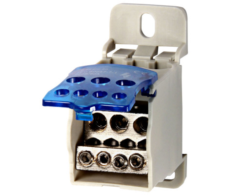 Блок распределительный e.sn.pro. 80 на DIN -рейку, 80А (вход 1*6,,,16 кв.мм/выход 4*2,5...6, 2*2,5...16 кв.мм)