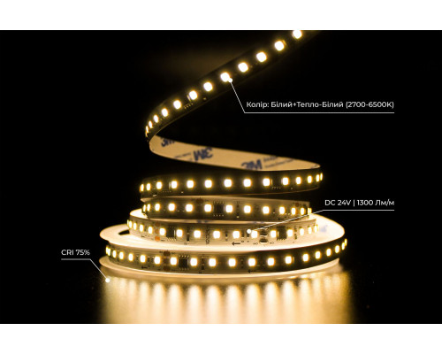 Светодиодная LED лента PROLUM™ RUN 24V; 2835\120; IP20; Series "SMART", Белый+Тепло-Белый (2700-6500K)