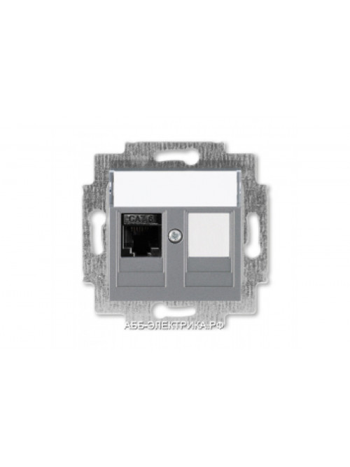 Розетка информационная ABB Levit RJ45 категория 6 и заглушка сталь