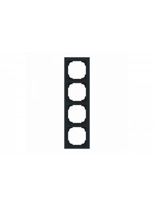 Cover frame with decor ring 4gang black matt / chrome - Busch-art linear