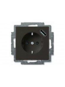 Розетка с/з с USB 16А, 700 мА, (безвинтовой зажим) , цвет Шато(черный), ABB Basic 55