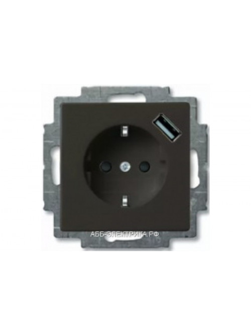 Розетка с/з с USB 16А, 700 мА, (безвинтовой зажим) , цвет Шато(черный), ABB Basic 55