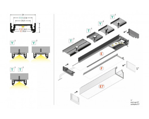 профиль LED SURFACE14 EE7F/TY 3000 чёрный анодированный в упаковке