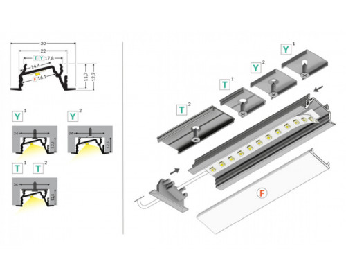 профиль LED DIAGONAL14 F/TY 4050 анодированный
