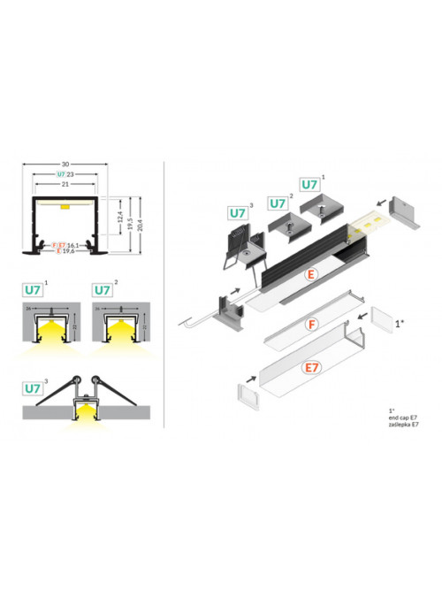profil LED LINEA-IN20 EE7F/U7 1000 anod.
