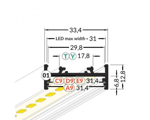 Profil LED aparent VARIO 30-01, aluminiu neanodizat, lungime 2m