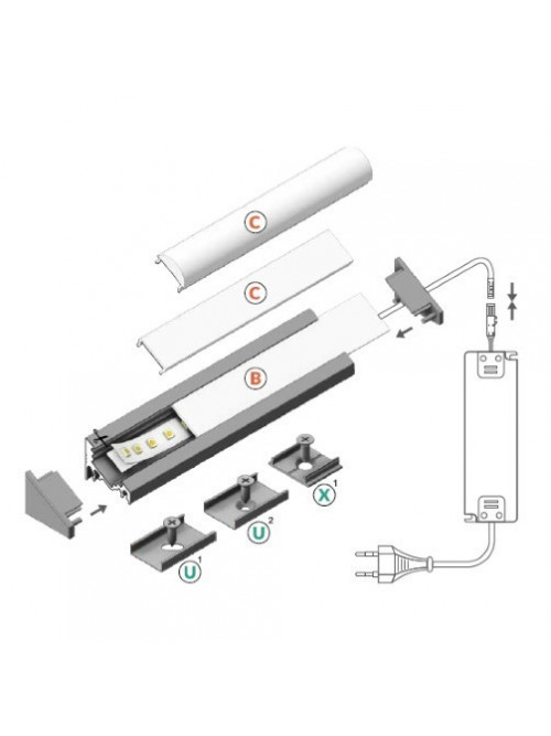 Profil LED de colț CORNER 10, alb, lungime 2m