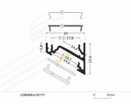 Profil LED de colț CORNER 14, negru, lungime 2m
