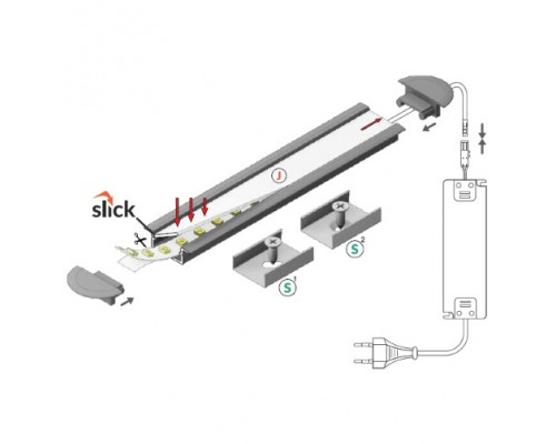 Profil LED încastrat BEGTIN 12, aluminiu neanodizat, lungime 2m
