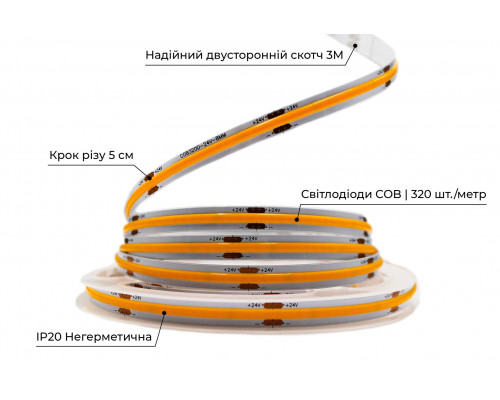 Banda LED PROLUM™ 24V; BUFNIŢĂ; 320; LED; IP20; Seria „PRO”, Galben