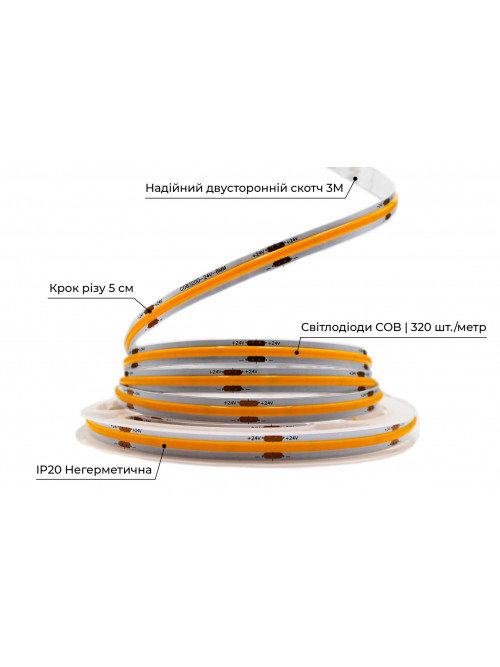 Светодиодная LED лента PROLUM™ 24V; СОВ; 320; LED; IP20; Series "PRO", Желтый