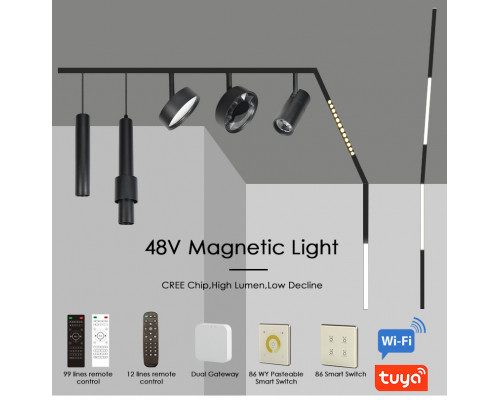 PROIECTOR LED MAGNETIC SUSPENDAT 7W 700LM 4000K 48V CHIP OSRAM CRI90 NEGRU MONDO LUCE