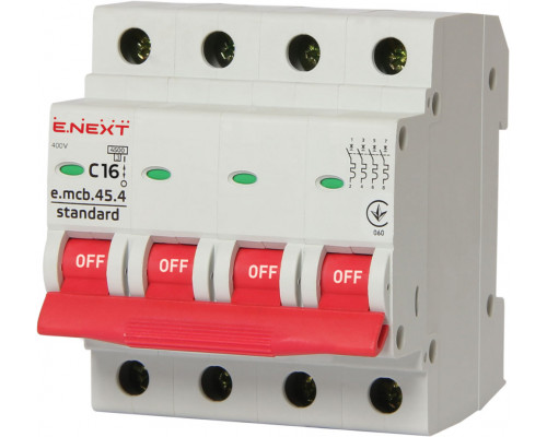 Модульный автоматический выключатель e.mcb.stand.45.4.C16, 4р, 16А, C, 4.5 кА