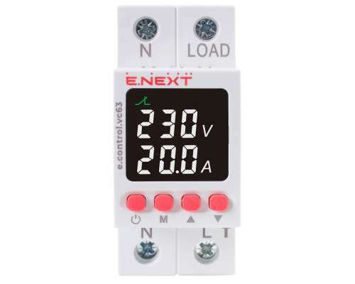 Реле контроля напряжения 63А e.control.vc63 , с индикацией силы тока и напряжения