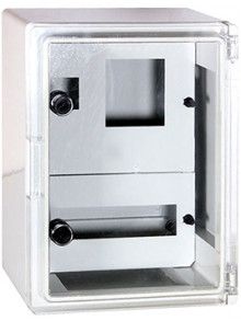 Шкаф ударопрочный из АБС-пластика e.plbox.250.330.130.1f.2m.tr, 250х330х130мм, IP65 с прозрачными дверцами,  панелью под 1 - фазный счетчик и 2 модуля