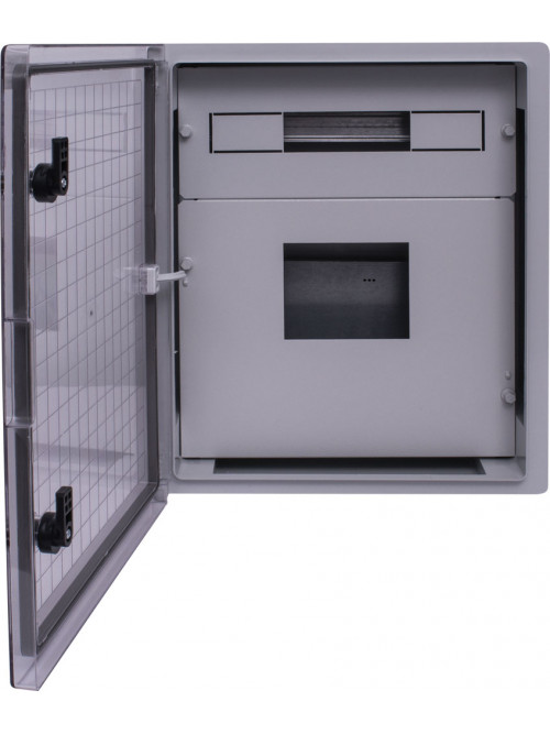 Шкаф ударопрочный из АБС-пластика e.plbox.400.500.175.3f.6m.tr, 400х500х185мм, IP65 с прозрачными дверцами,  панелью под 3 - фазный счетчик и 6 модулей