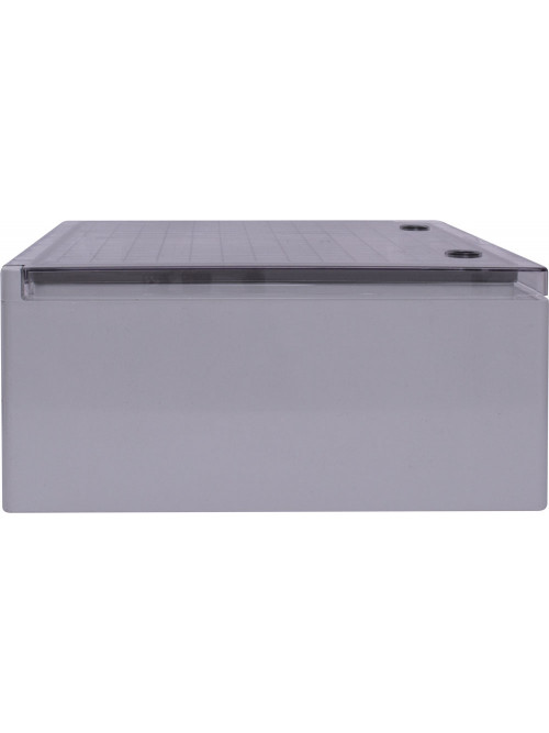 Шкаф ударопрочный из АБС-пластика e.plbox.400.500.175.3f.6m.tr, 400х500х185мм, IP65 с прозрачными дверцами,  панелью под 3 - фазный счетчик и 6 модулей