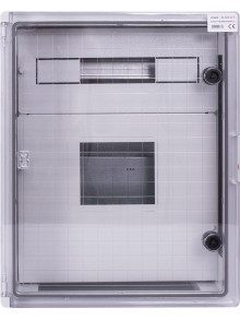 Шкаф ударопрочный из АБС-пластика e.plbox.400.500.175.3f.6m.tr, 400х500х185мм, IP65 с прозрачными дверцами,  панелью под 3 - фазный счетчик и 6 модулей