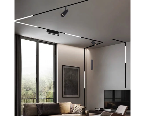 TRACK SINA MAGNETICĂ SLIM 22mm INCASTRATĂ 1M P/U PROIECTOARE MAGNETICE 48V NEGRU