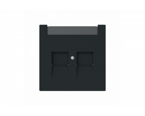 Cover plate with labelling field Modular Jack 2 gang black matt - Busch-art linear