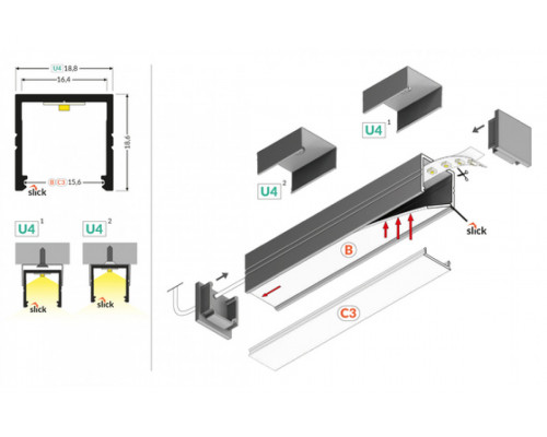 профиль LED SMART16 BC3/U4 3000 анодированный