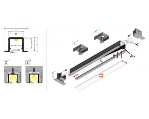 профиль LED SMART-IN10 AC2/Z 1000 сырой алюминий