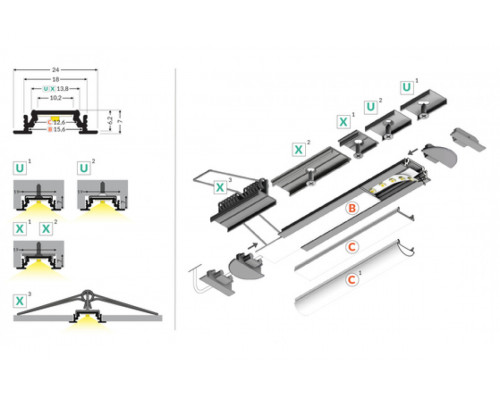 профиль LED GROOVE10 BC/UX 3000 анодированный