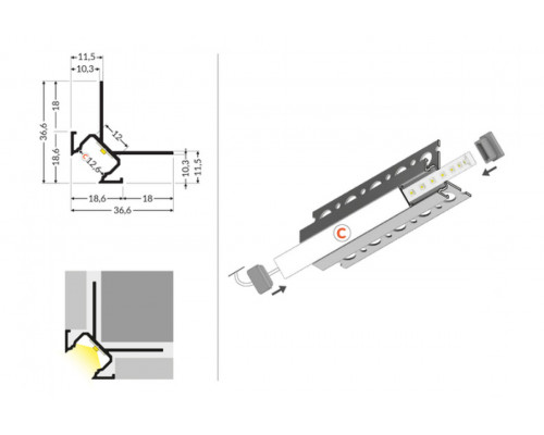 profil LED UNI-TILE12 270st C PLUS 3000 anod.
