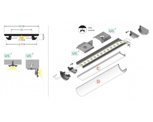 профиль LED ARC12 CD/U5 1000 сырой алюминий