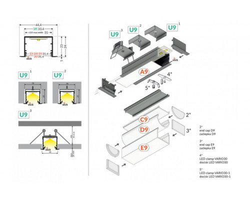 profil LED VARIO30-07 ACDE-9/U9 2000 alu.sur.