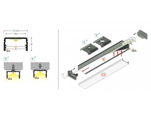 профиль LED UNI14 BC3/Y 4050 анодированный