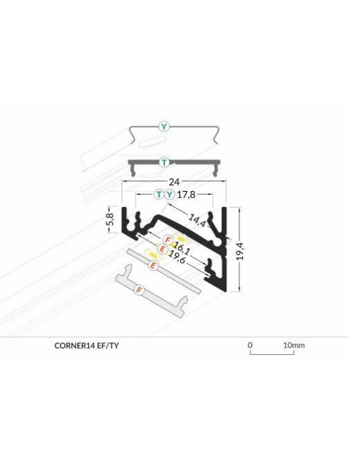 Profil LED de colț CORNER 14, alb, lungime 2m