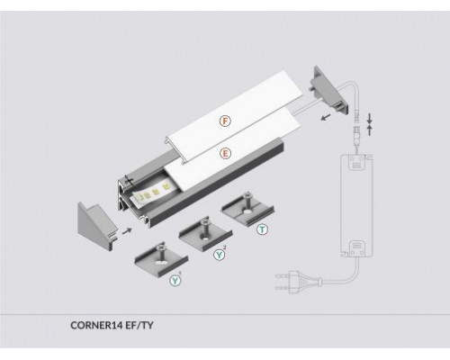 Profil LED de colț CORNER 14, alb, lungime 2m