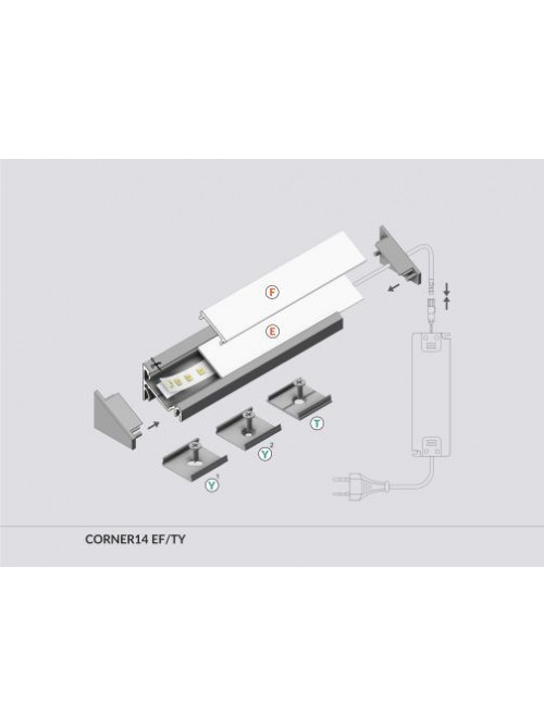 Profil LED de colț CORNER 14, alb, lungime 2m