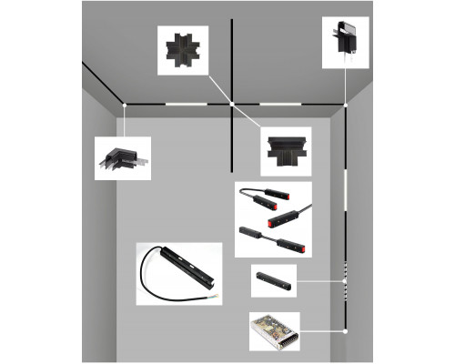 TRACK SINA MAGNETICĂ SLIM 22mm INCASTRATĂ 1M P/U PROIECTOARE MAGNETICE 48V NEGRU