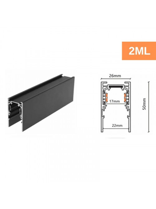 Track sina magnetica aplicata 22mm 2m 48VDC neagra Mondo Luce