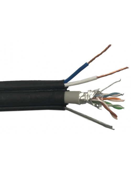 Cablu FTP LK-CAT.5E-FTP CU MESS OUTDOOR 4x2x1/0,48CU+2x0,5Cu Power+Cord. Bobina: 305m