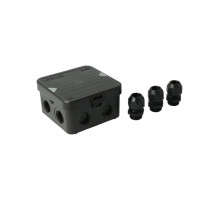 Junction box AK1-IP65, black, with 3 cable glands M20