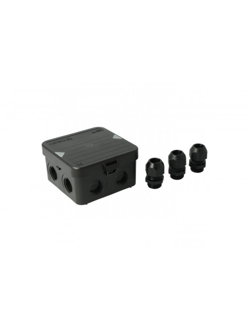 Junction box AK1-IP65, black, with 3 cable glands M20